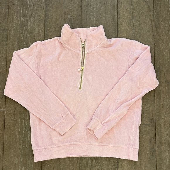 Stoney Clover Lane Sweaters - Stoney Clover Lane x Donni Watermelon Pink Terry Half Zip